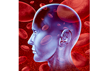 transparent human head with blood cells
